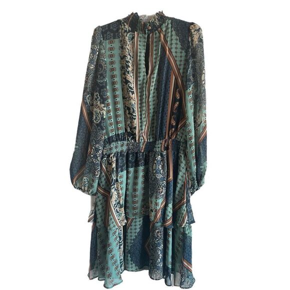 Laundry by Shelli Segal Women's Long Sleeve High Neck Mini Dress with Tiered Ski - Picture 3 of 7